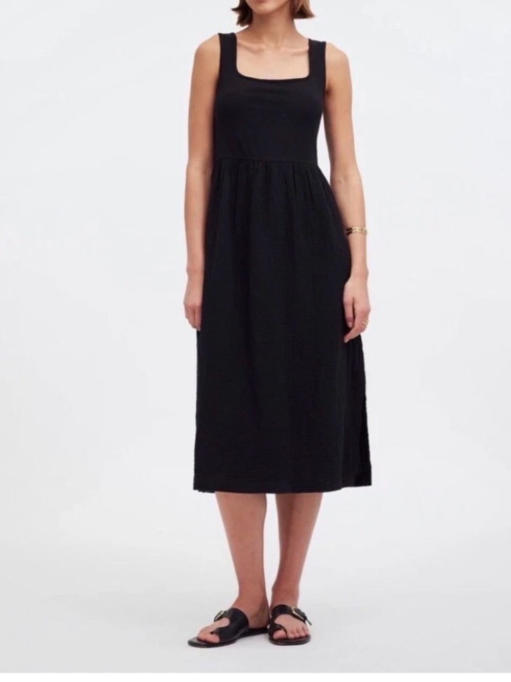 Madewell Knit /Gauze Tank Midi Dress, Black, XS